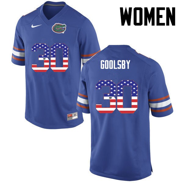 Florida Gators Women #30 DeAndre Goolsby College Football USA Flag Fashion Blue